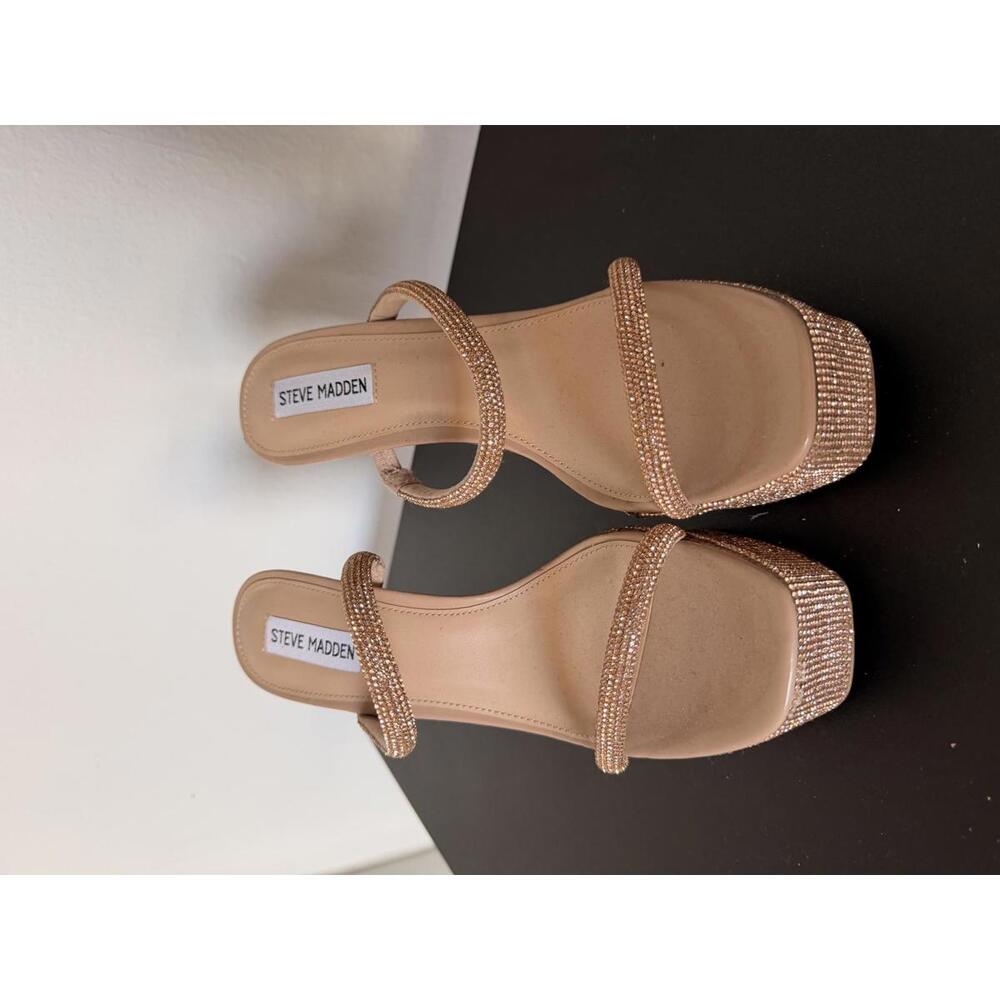Zayne Steven Madden Womens Sandals 9 Rose Gold Rhinestone Platform Heel Slide
